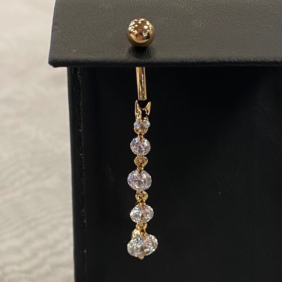 5 Jewel Gold Belly Button Ring - Picture 1 of 1